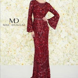 Mac Duggal 4576D Red Long Sleeve Evening Gown